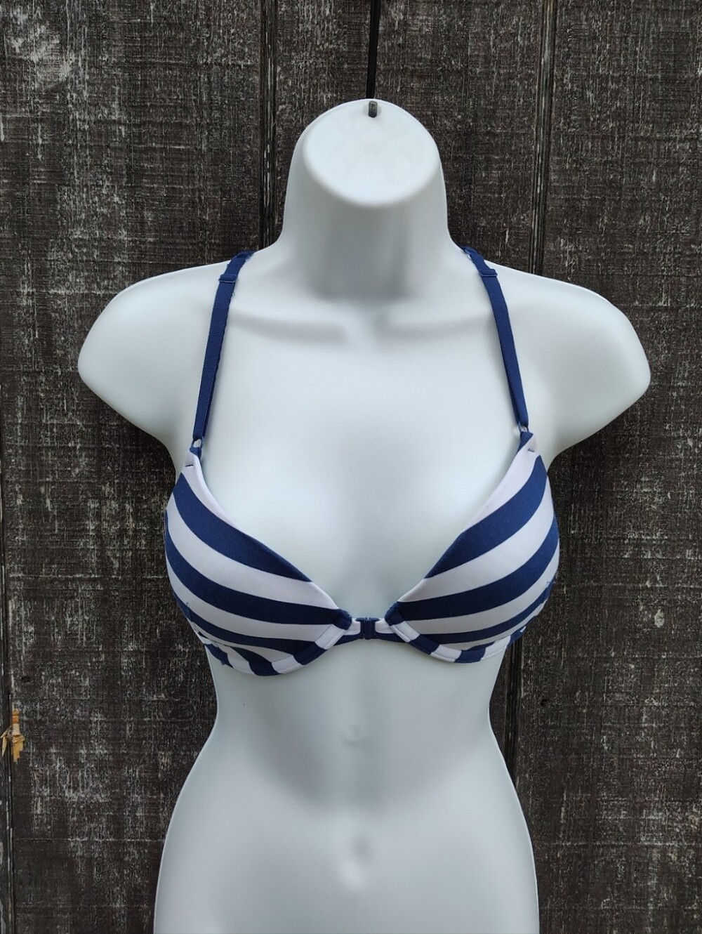 Flirtitude Strappy Back Navy/ White Front-Clasp Bra